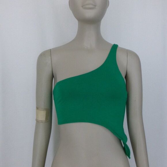 NWT Naked Wardrobe Green One Shoulder Cropped Top - Picture 2 of 11